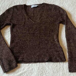 Hennes collection cropped pullover/top with brown and gold yarn - size M